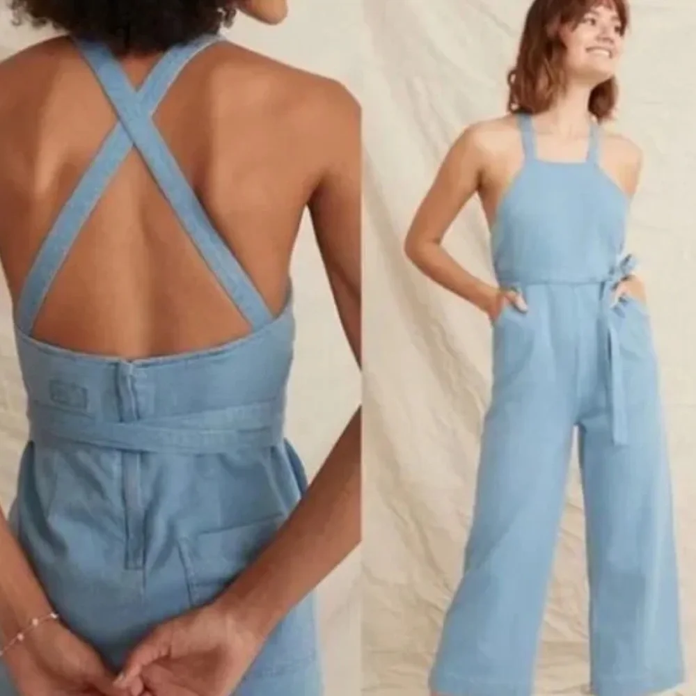 NWT MARINE LAYER Wide Leg Cropped Jumpsuit Size 10 - Picture 1 of 15